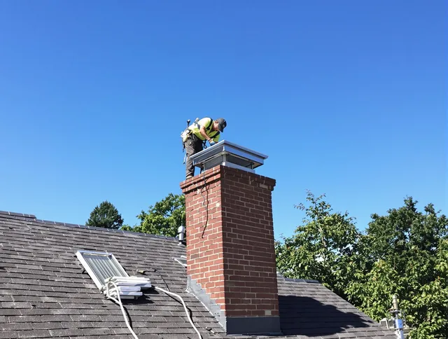 Brunswick Chimney Sweep technician measuring a chimney cap in Brunswick, OH