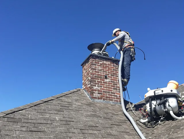 Dedicated Brunswick Chimney Sweep team member cleaning a chimney in Brunswick, OH