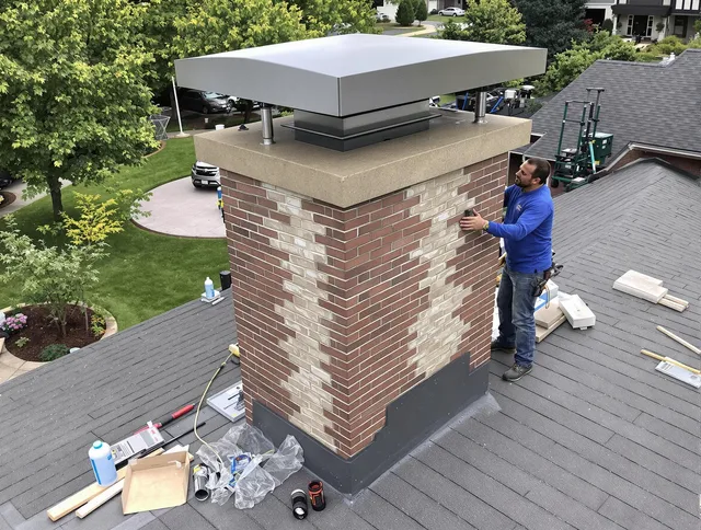 Brunswick Chimney Sweep team working on a custom chimney remodel in Brunswick, OH