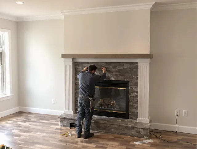 Brunswick Chimney Sweep finishing a custom fireplace install in Brunswick, OH
